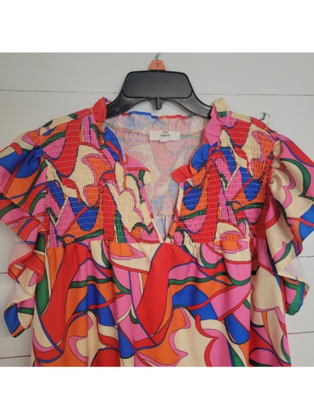 Entro Womens Floral Abstract Print Smocked Blouse 1X - Picture 2 of 6